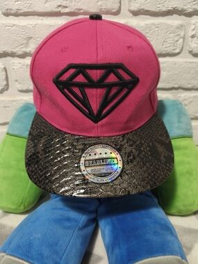 Women's Headline Pink Diamond Snapback Hat with Textured Black Brim